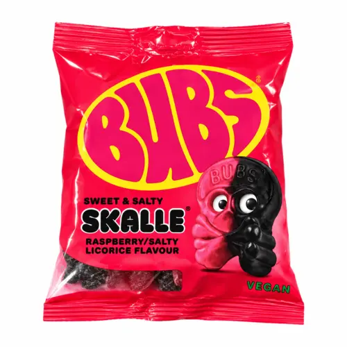 Hindbær og lakrids skalle, bubs, 155g