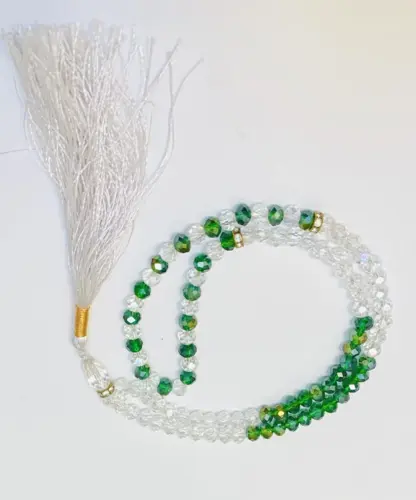 Krystal Tasbeeh Hvid/ Grøn ( 99 perler )