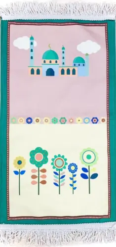 Børne Bedetæppe Moské Med Blomster Design, Grøn