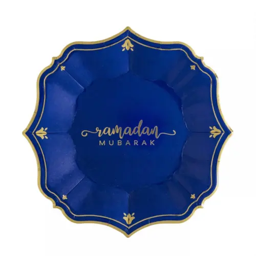 Ramadan mubarak tallerkner blå guld, 8 stk