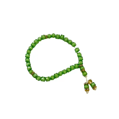 Grøn Krystal tasbih, hård plast, 33 perler