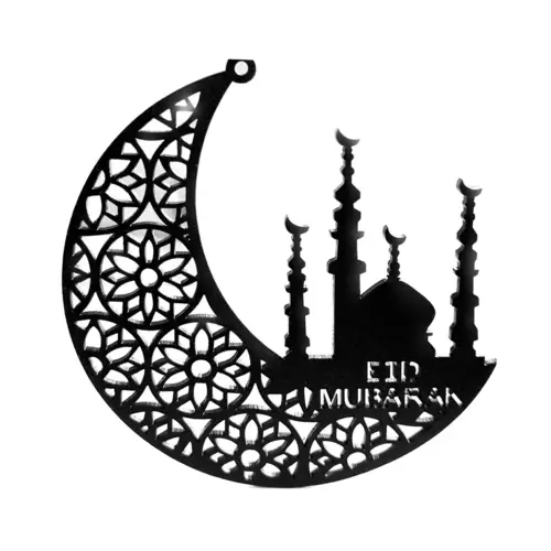 Eid Mubarak måne træpynt, sort