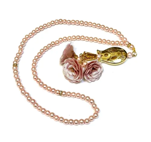 Lyserød blomster tasbih med guld detaljer, 99 perler