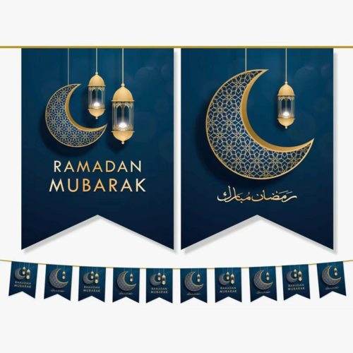 Ramadan Mubarak Banner (Guld og Blåt)