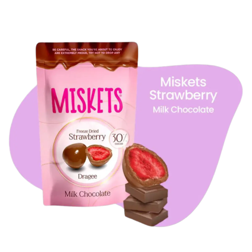 Mælkechokolade-Overtrukne Frystørret Jordbær  Miskets 80g