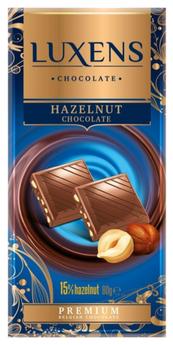 Chokoladebar Hazelnut, Luxens 80g. (Bedst før 01/03-25)