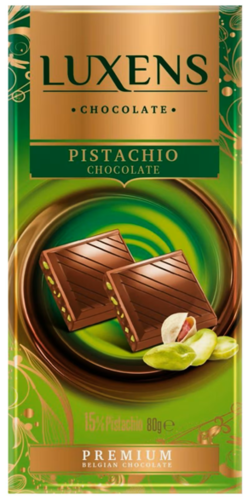 Chokoladebar Pistachio, Luxens 80g. (Bedst før 26/02-25)