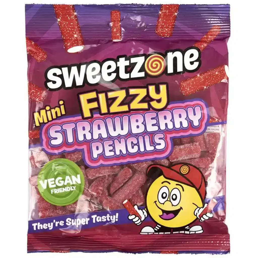 Køb Mini Fizzy Strawberry Pencils, Sweetzone 180g - 25,00 DKK,-
