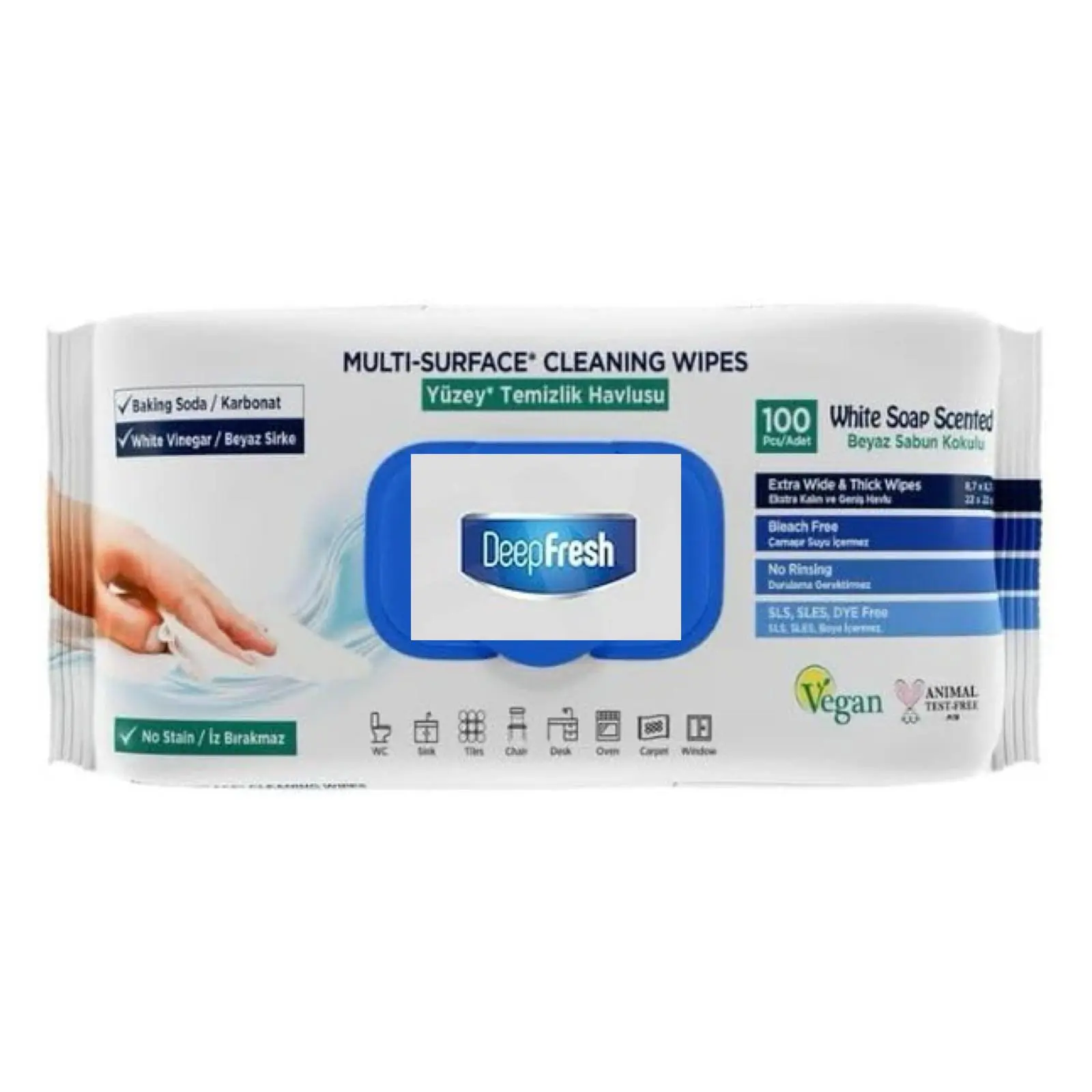 DeepFresh Multi-Oberflächen-Reinigungstücher, White Soap-Duft, 100 Stück