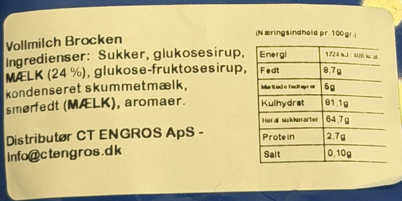 Flødekarameller, Fra Vollmilch Brocken 750 G