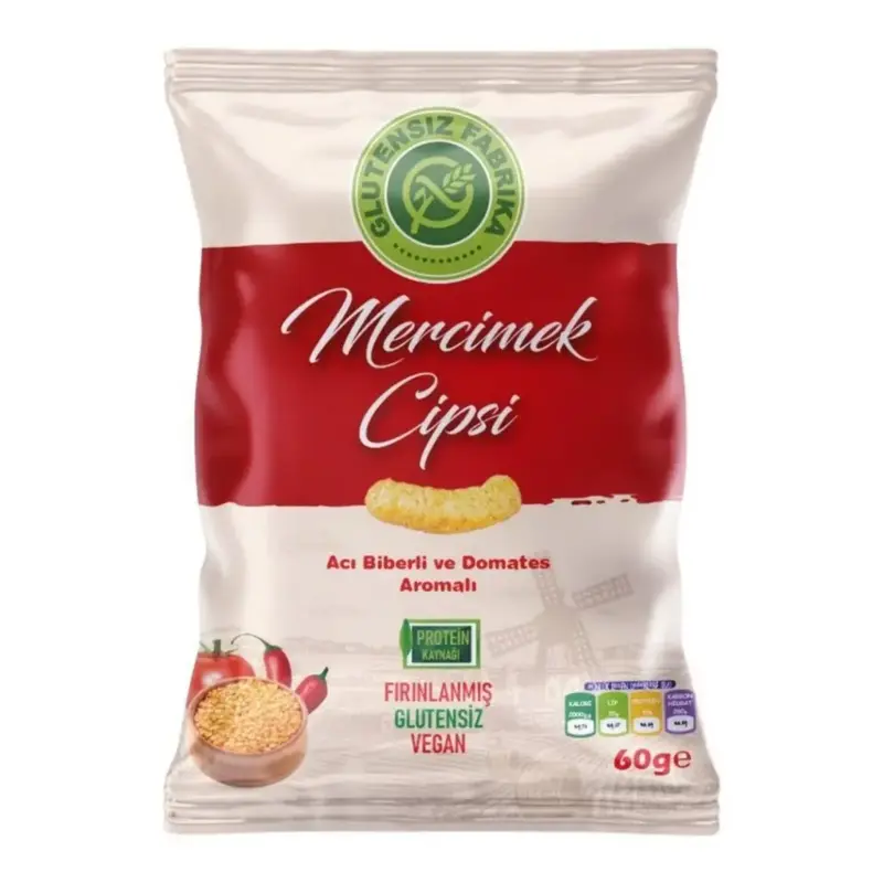 Linsechips med chili og tomatsmag, Glutensiz Fabrika 60g