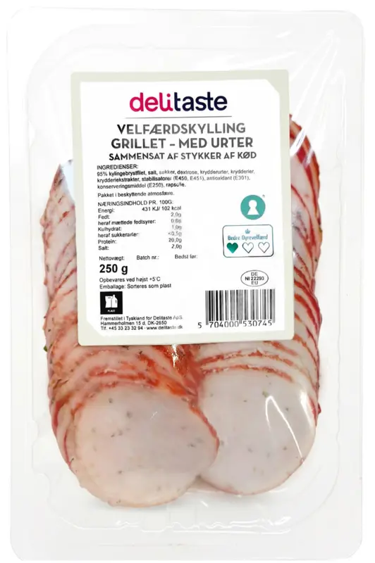 Kyllingebryst Velfærdskylling med urter, grillet, i skiver 250g (Kan ikke sendes)