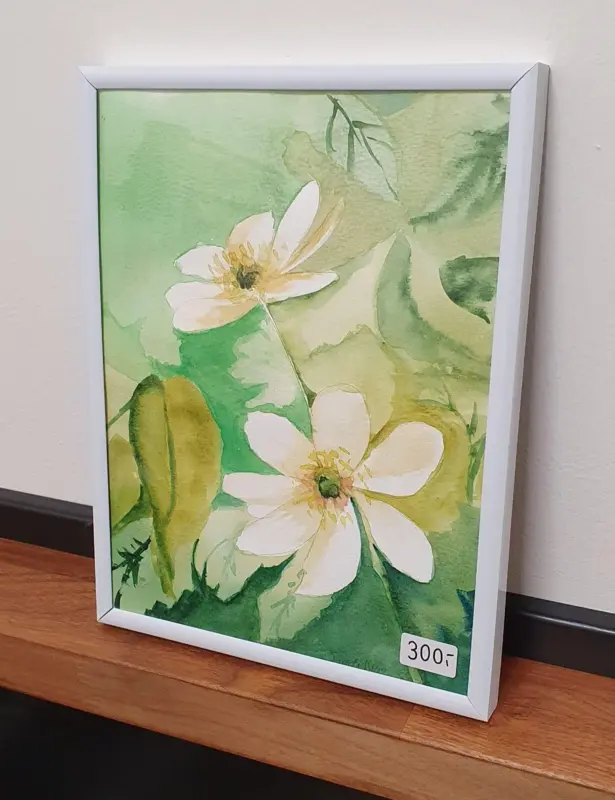 Grøn blomst maleri - 20 x26cm