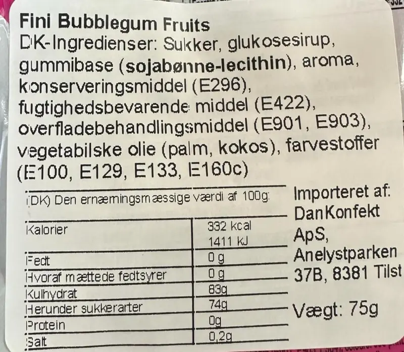 Fruits Bubble Gum Fini 75g