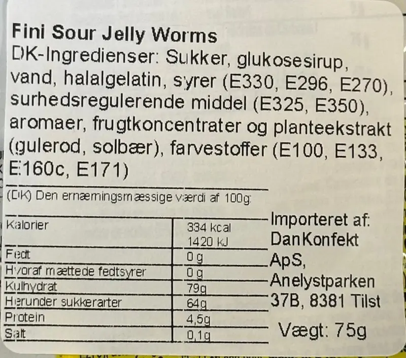 Jelly Worms Sour Fini 75g