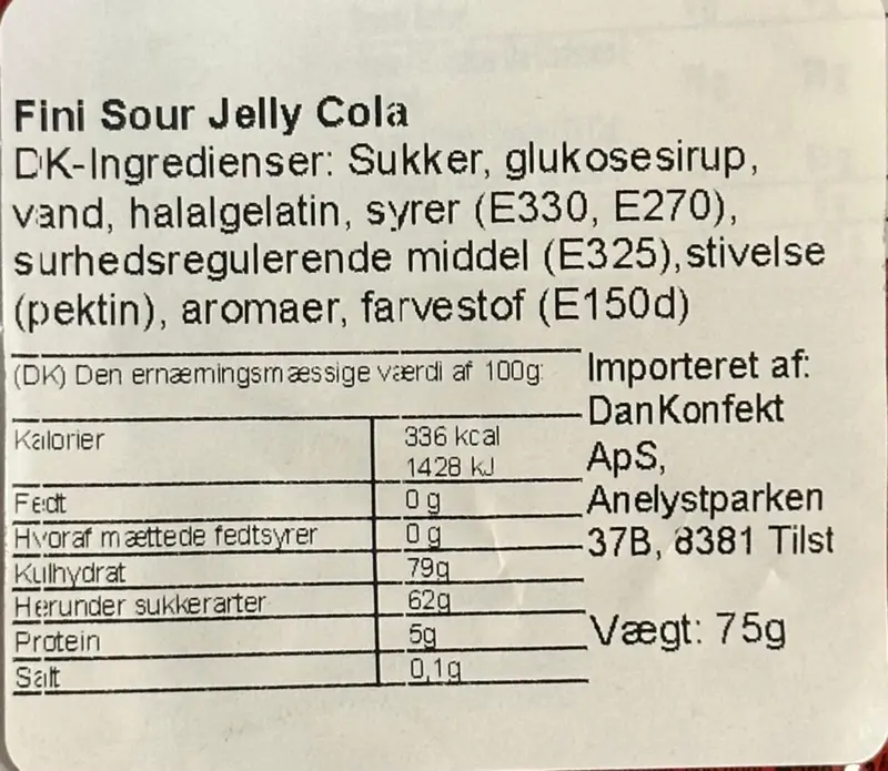 Jelly Cola Sour Fini 75g