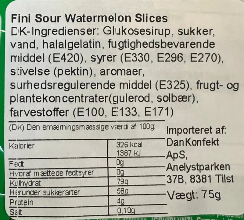Watermelon Slices Gummy Candy Sour Fini 75g