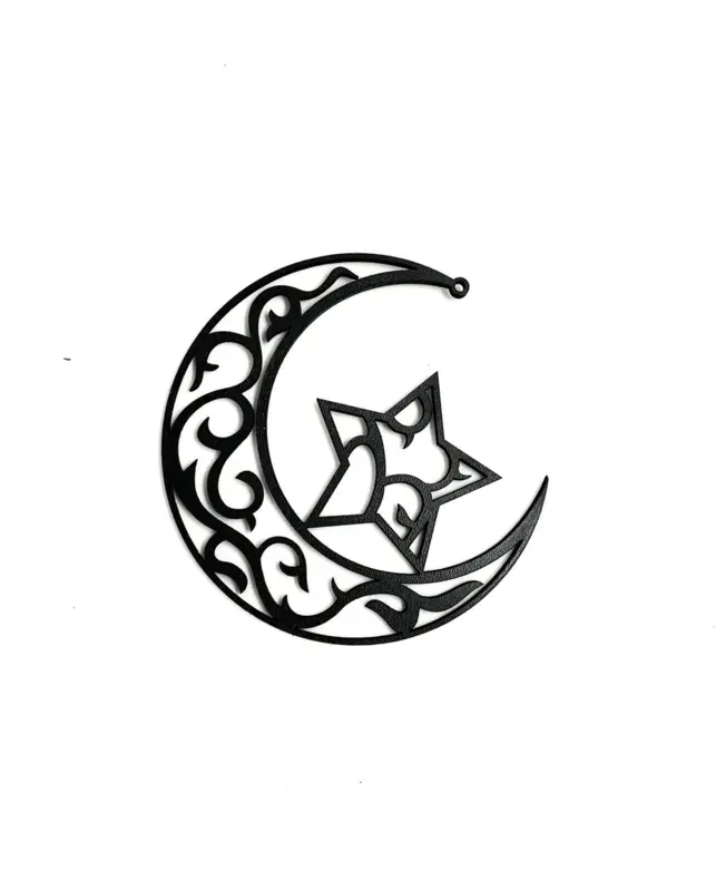 Ramadan Mubarak Træpynt Måne/stjerne i Sort(10cm)