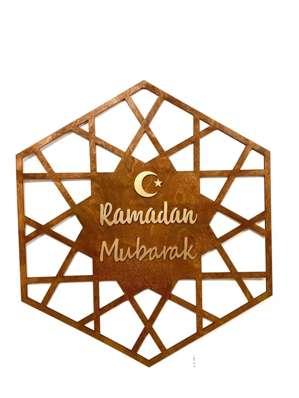 Eksklusiv Ramadan Mubarak Tavle (Ekstra stor 50 x 50 cm) i øgte træ samt håndlavet