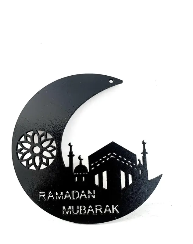 Ramadan Mubarak Kaba Træpynt i sort, Måne (10cm)
