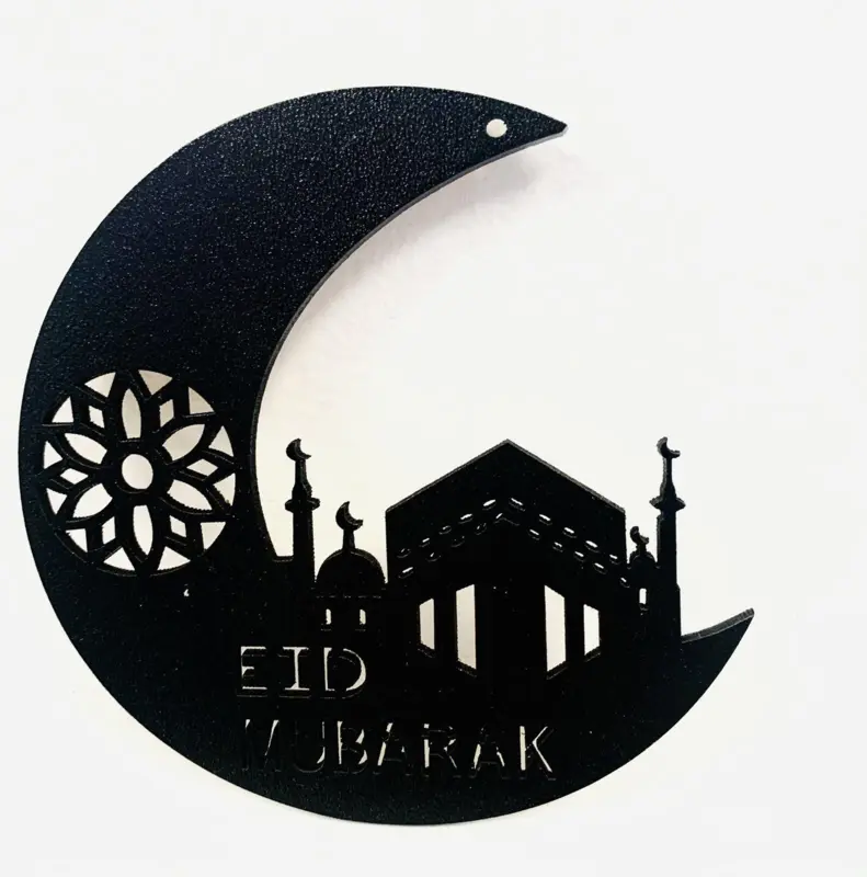 Eid Mubarak Kaba Træpynt i Sort, Måne (10cm)
