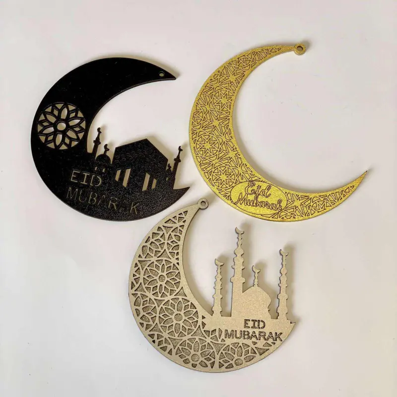 Eid Mubarak måne Træ pynt (10cm) 3 stk