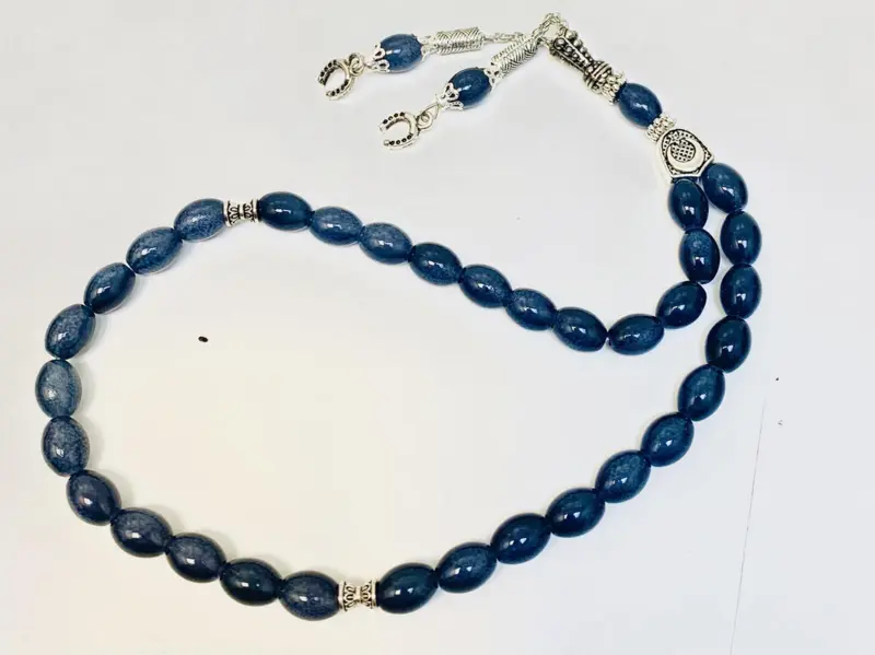 Grå/Blå Tasbeeh med Sølv Detaljer( 33 perler)