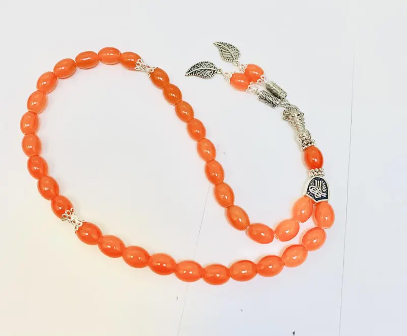 Orange Tasbeeh med Sølvfarvet  Holder (33 perler)