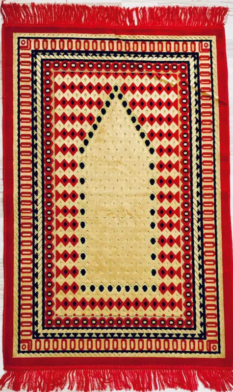 Bedetæppe i rødt velour med  Beduin design