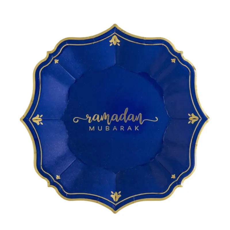 Ramadan mubarak tallerkner blå guld, 8 stk