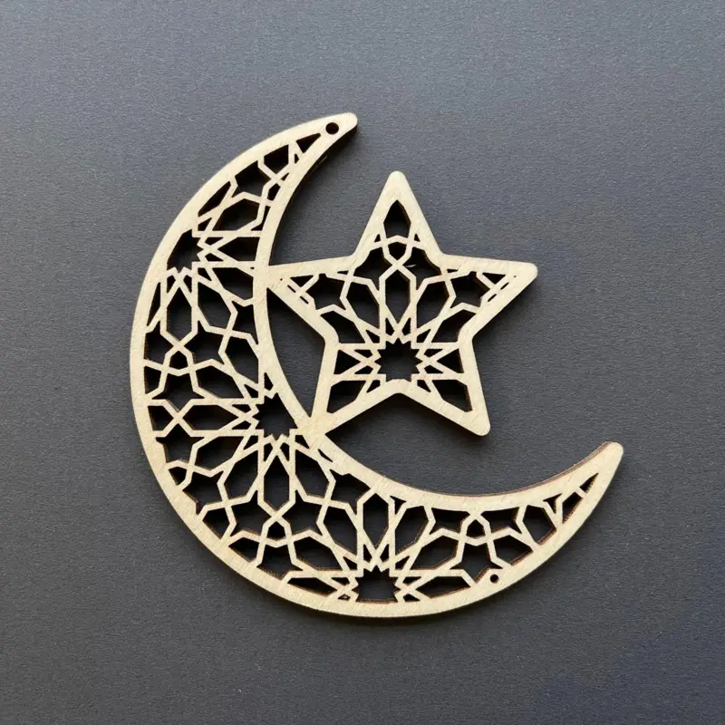 Træpynt til Ramadan, Måne med stjerne (Håndlavet)