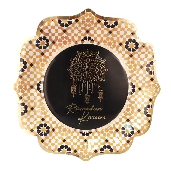 Stor Ramadan Kareem Tallerkner 25 cm diameter (10 stk) - Sort & Guld