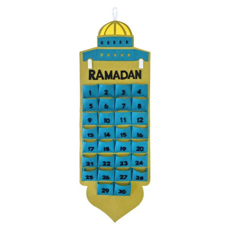 Al Aqsa Ramadan Kalender i stof Blå/Gul (91x31 cm)