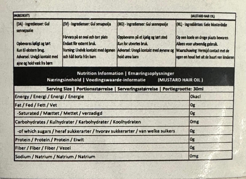 Mustard hår olie, 200ml