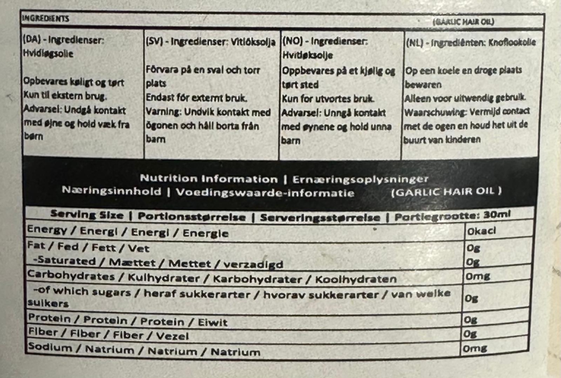 Garlic hår olie, 200ml