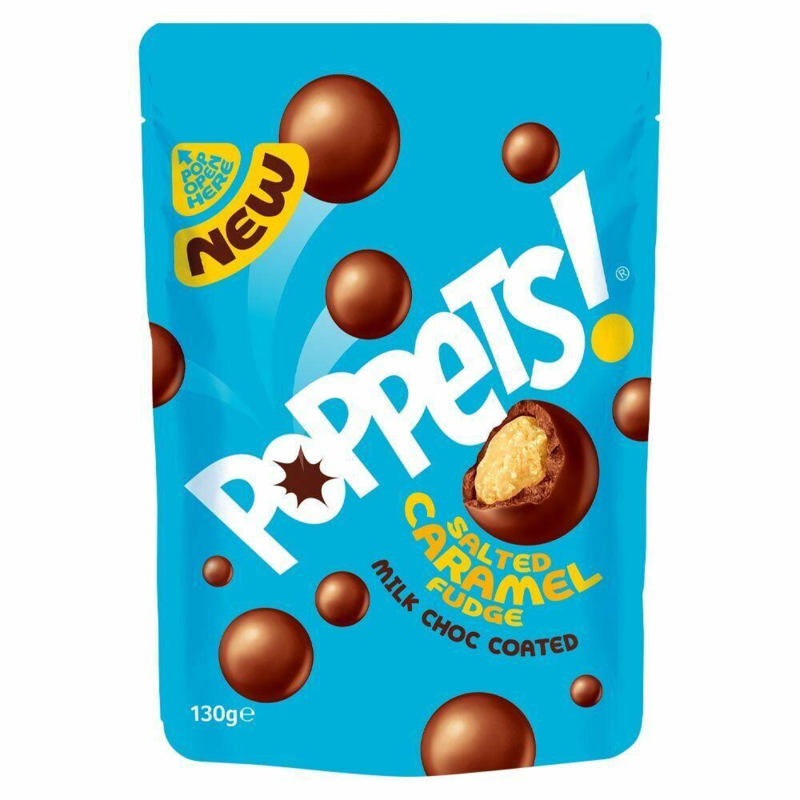 Fudge med smag af saltet karamel overtrukket med mælkechokolade. Poppets 130g