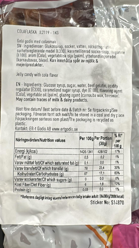 Jellioo Cola Bottles, 1kg