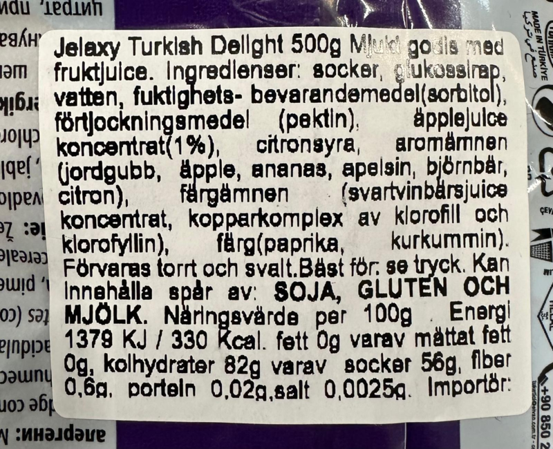 Turkish Delight, frugt slik, 500g