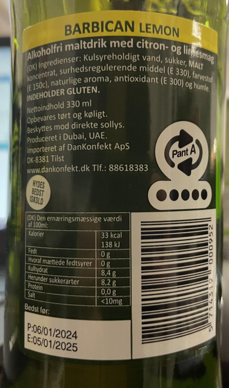 Alkoholfri Maltdrik Med Citron Og Lime-smag, 330Ml