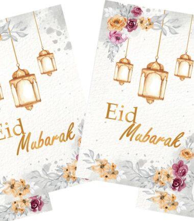 Eid Mubarak Banner Med Blomster & Lanterner