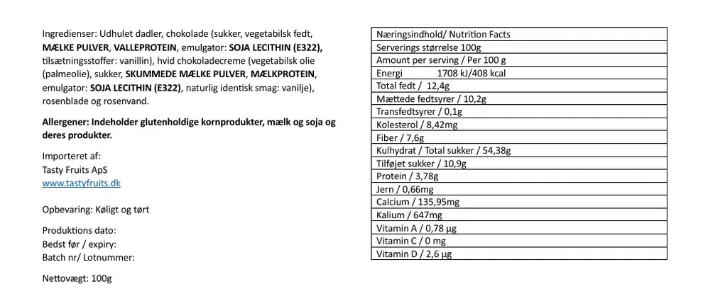 Vita chokladdad dadlar med rosfyllning 100g