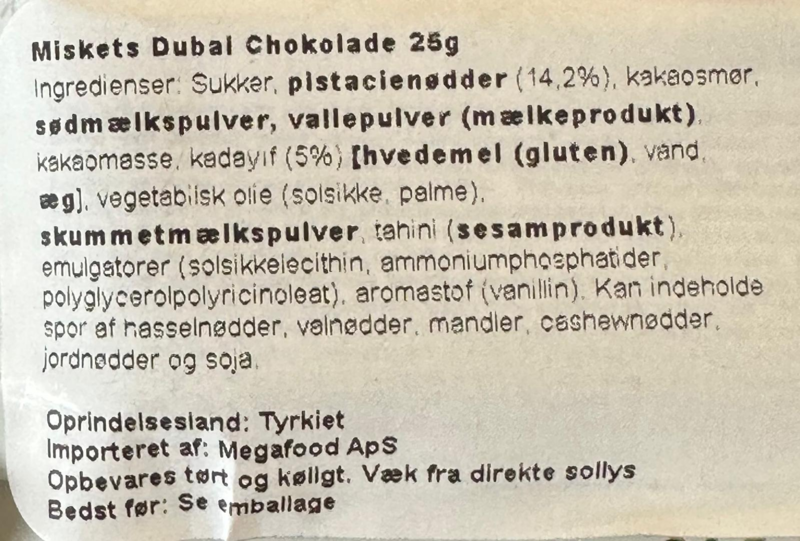Miskets dubai chokoladebar, 25g