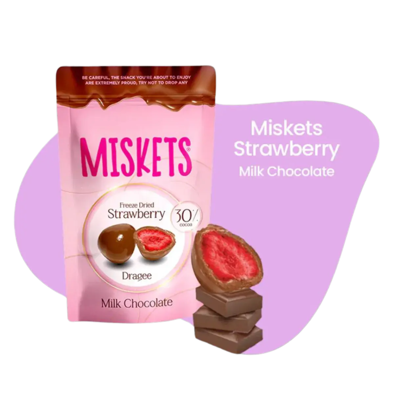 Mælkechokolade-Overtrukne Frystørret Jordbær  Miskets 80g