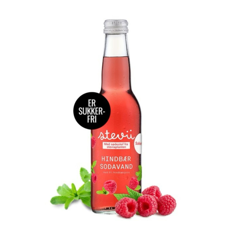Stevii sukkerfri sodavand, hindbær, 330ml