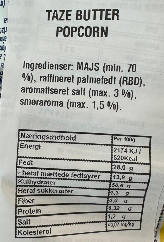 Taze, butter popcorn, glutenfri, 100g