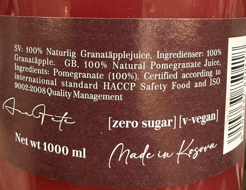 Granatæble frugt smoothie, uden sukker, 1000ml