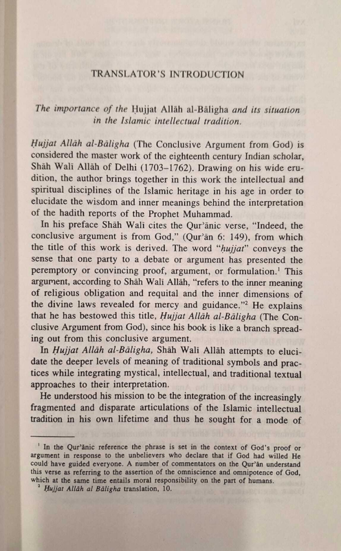 The Conclusive Argument From God (Shah Wali Allah of Delhi's Hujjat Allah al-Baligha)