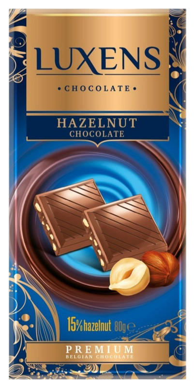 Chokoladebar Hazelnut, Luxens 80g. (Bedst før 01/03-25)