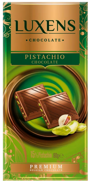 Chokoladebar Pistachio, Luxens 80g. (Bedst før 26/02-25)