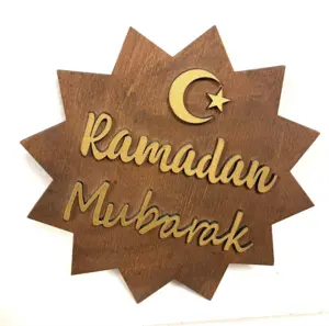Ramadan Mubarak pynt i ægte træ (1 stk) Håndlavet